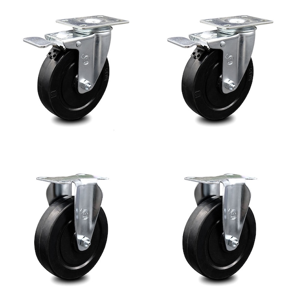 Service Caster 5 Inch Soft Rubber Swivel Top Plate Caster Lock Brakes 2 Rigid SCC, 2PK SCC-TTL20S514-SRS-2-R-2 - main